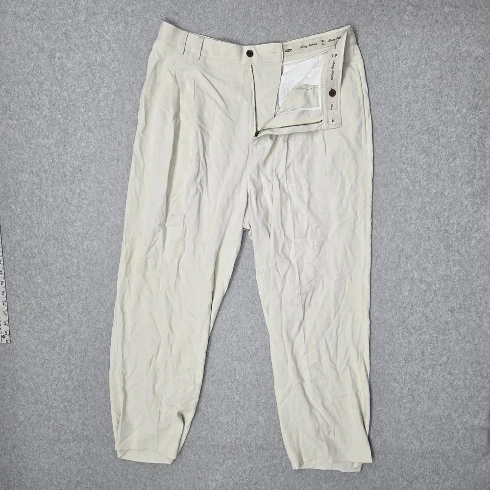 Tommy Bahama Men Pants 35 Cream Silk Spandex Dress Pants Twill Relax READ